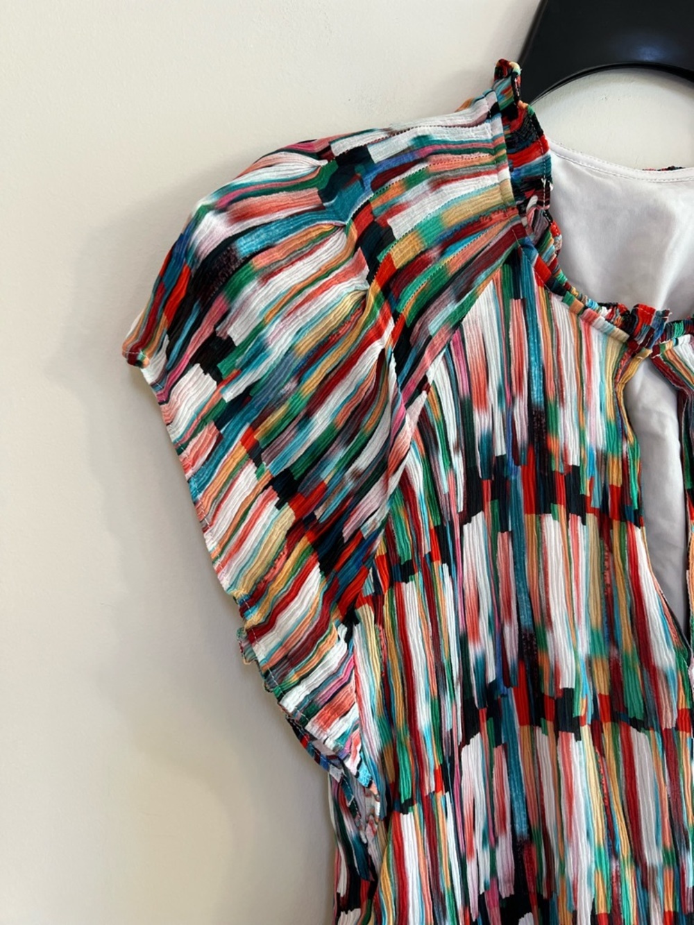 Marie Oliver Vanessa Watercolors Striped Keyhole Ruffle Silk Dress, Rainbow, S - Picture 7 of 11